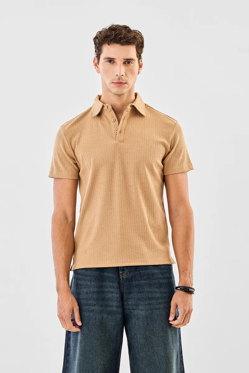 Regular fit stretch knitted polo tshirt