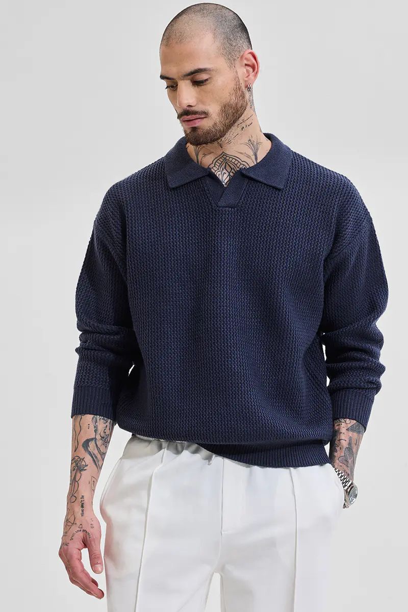 Navy Honeycomb Sweater