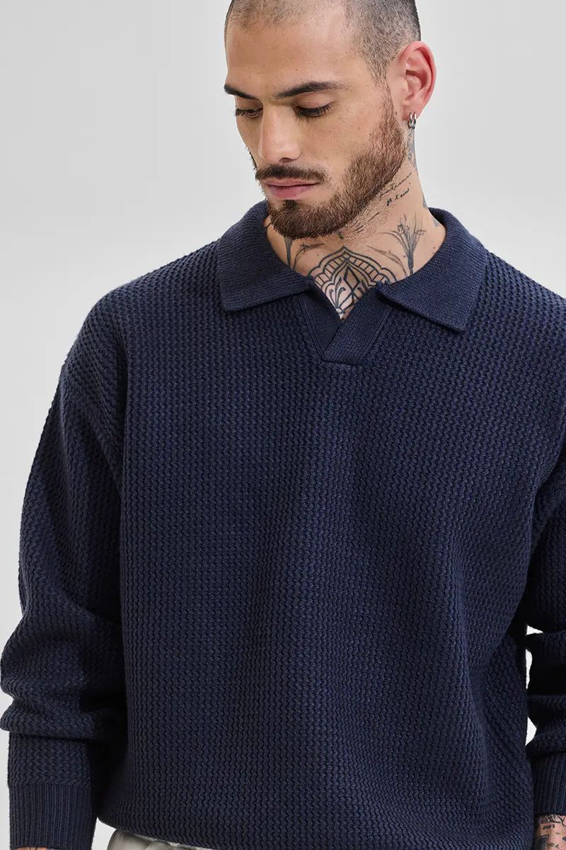 Navy Honeycomb Sweater