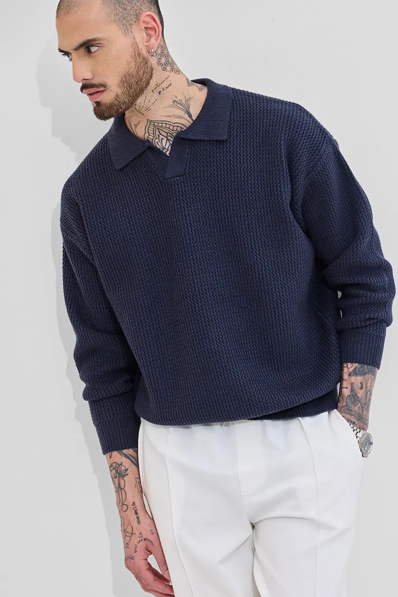 Navy Honeycomb Sweater