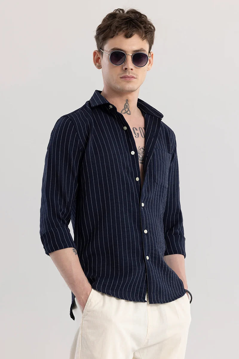 Navy stripes slim fit shirts