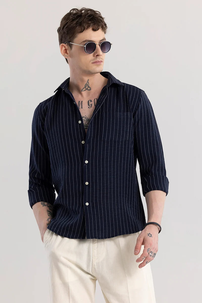 Navy stripes slim fit shirts