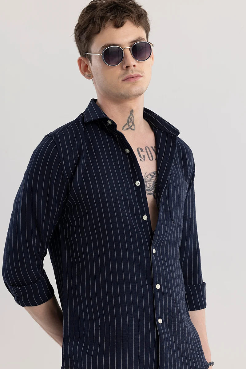 Navy stripes slim fit shirts