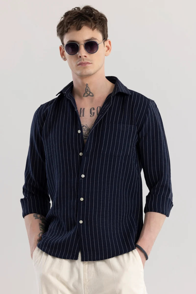 Navy stripes slim fit shirts