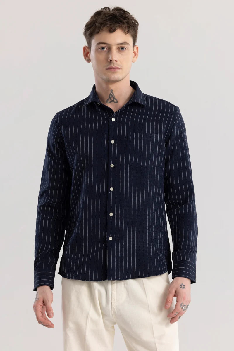 Navy stripes slim fit shirts