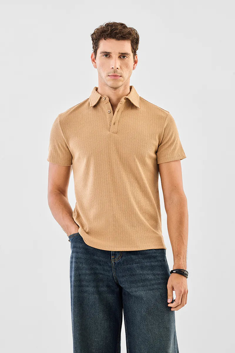 Regular fit stretch knitted polo tshirt