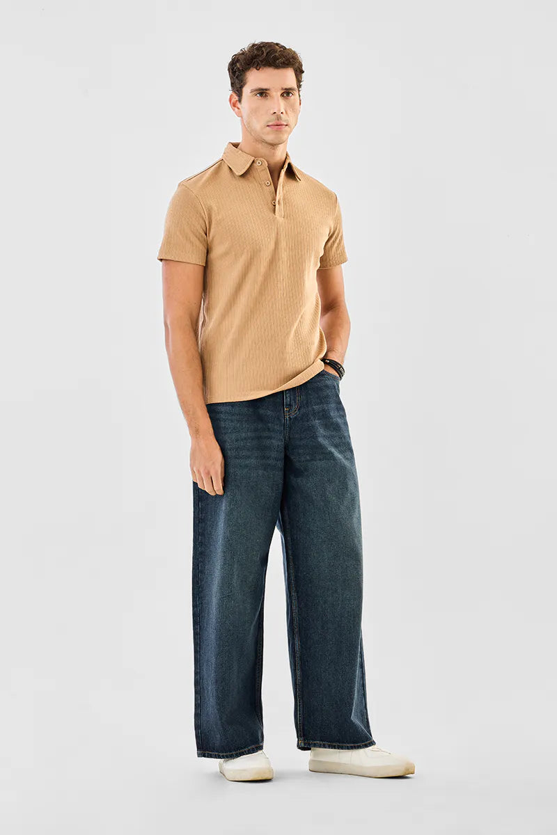 Regular fit stretch knitted polo tshirt