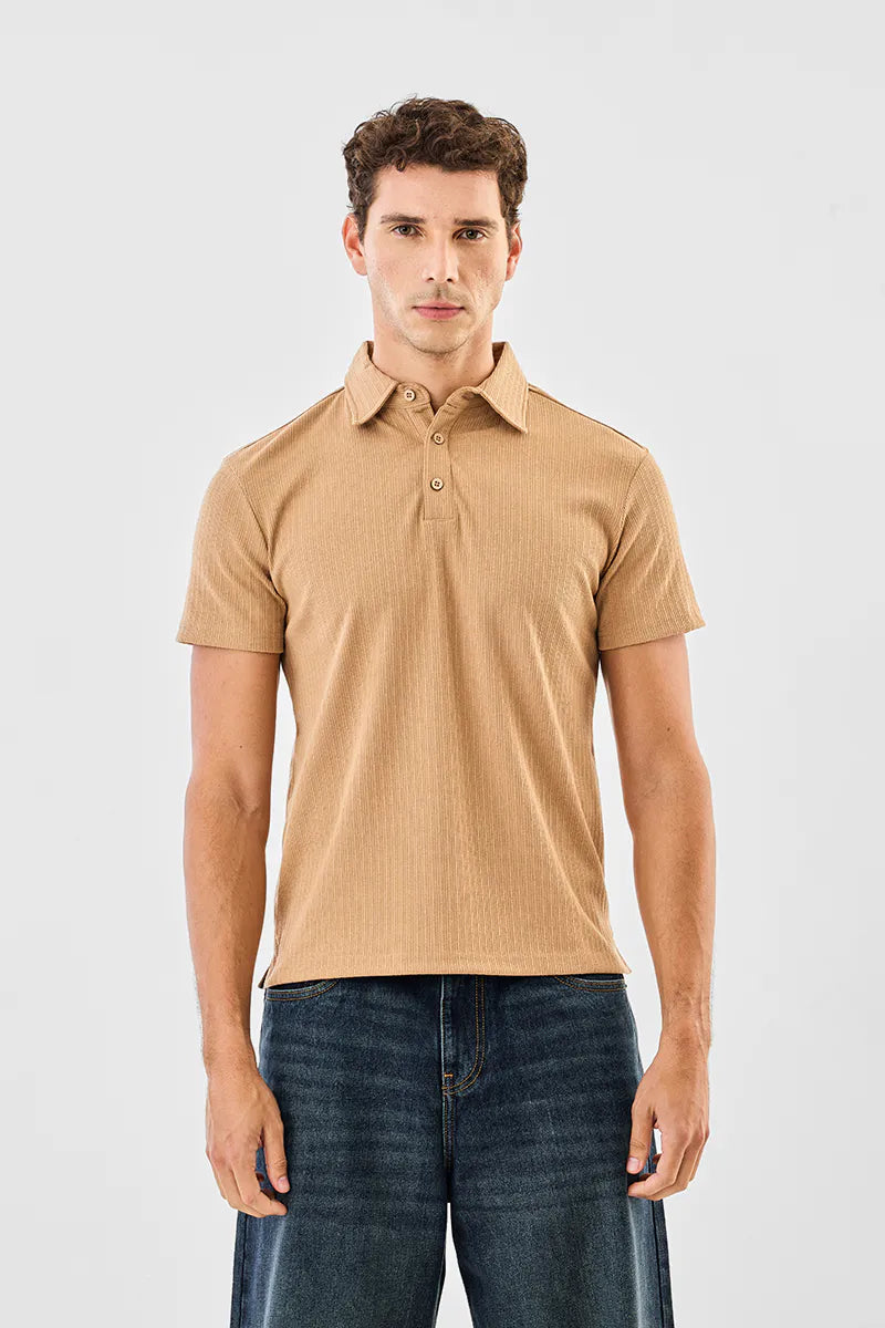 Regular fit stretch knitted polo tshirt